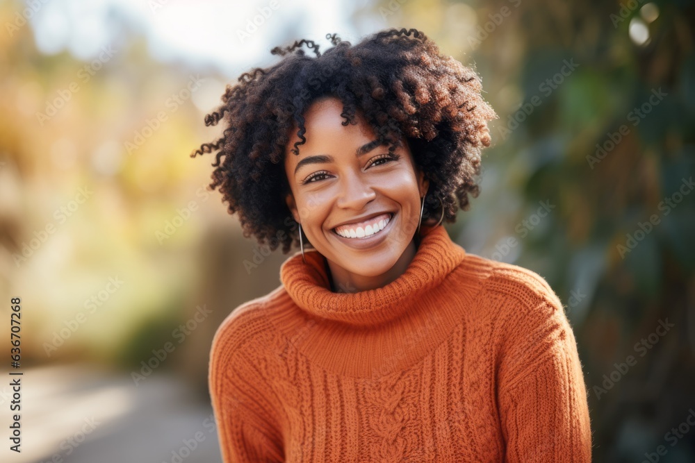 Group portrait of a Nigerian woman in her 30s in a white background wearing a cozy sweater Group portrait of a Nigerian woman in her 30s in a white background wearing a cozy sweater
