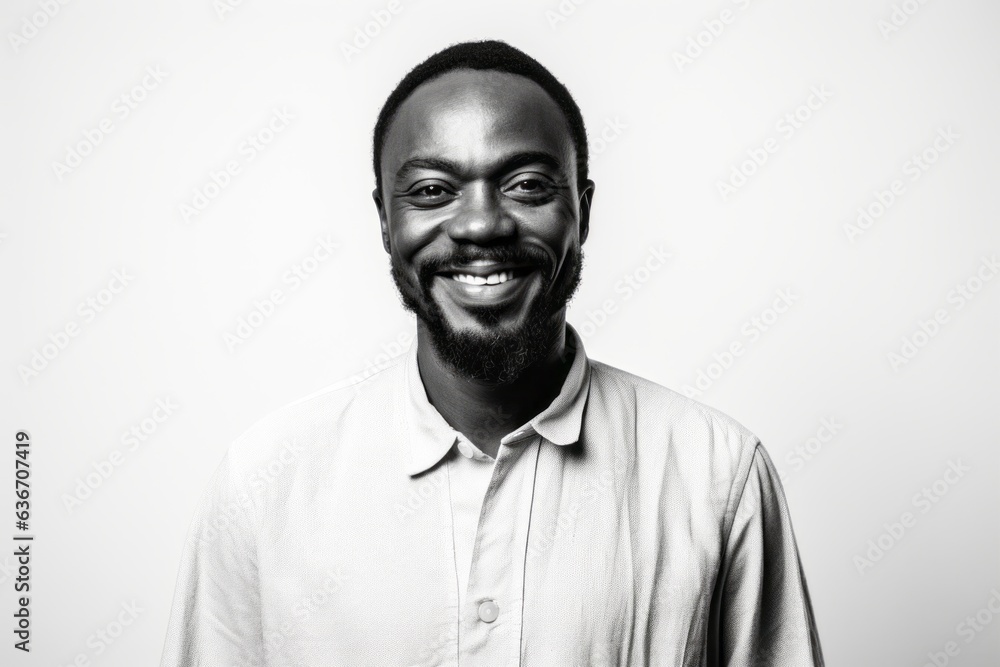 Medium shot portrait of a Nigerian man in his 30s in a white background wearing a chic cardigan Medium shot portrait of a Nigerian man in his 30s in a white background wearing a chic cardigan