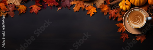 Spiced pumpkin latte background with empty space for text 