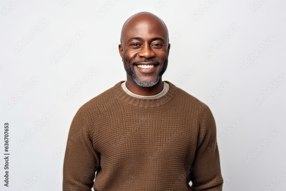 Obraz premium Medium shot portrait of a Nigerian man in his 40s in a white background wearing a cozy sweater