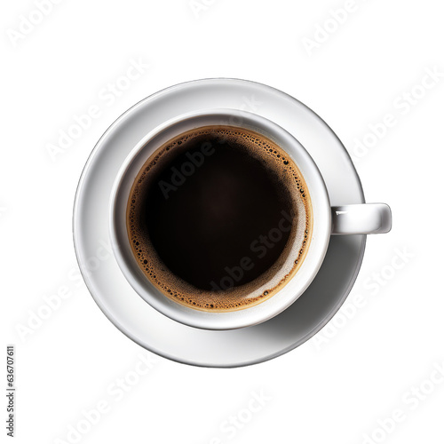 Coffee cup on a plate, isolated on white transparent background, png, top view