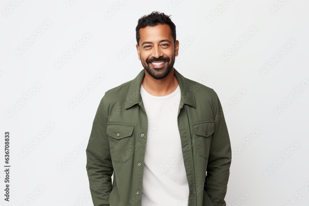 happy indian man in green casual clothes looking at camera over white background happy indian man in green casual clothes looking at camera over white background