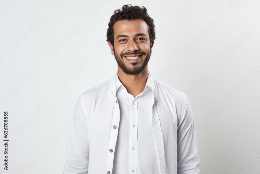 Portrait of a smiling young man in white shirt standing over white background Portrait of a smiling young man in white shirt standing over white background