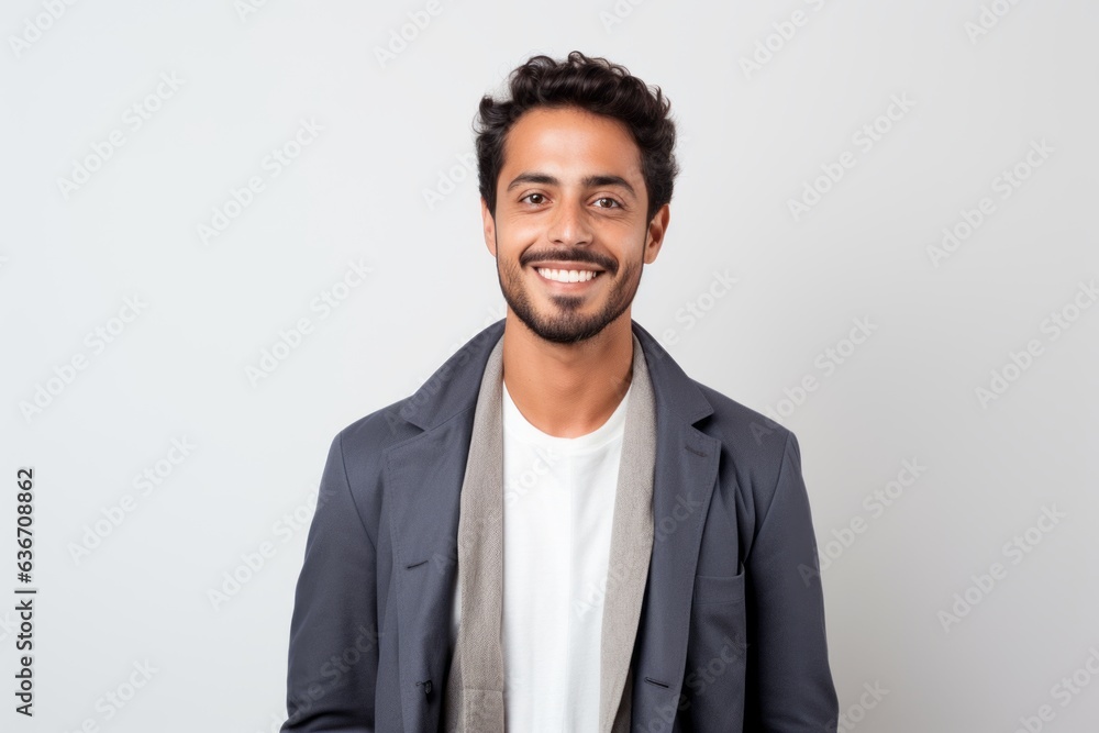 Portrait of a handsome young Indian man smiling and looking at camera over white background Portrait of a handsome young Indian man smiling and looking at camera over white background