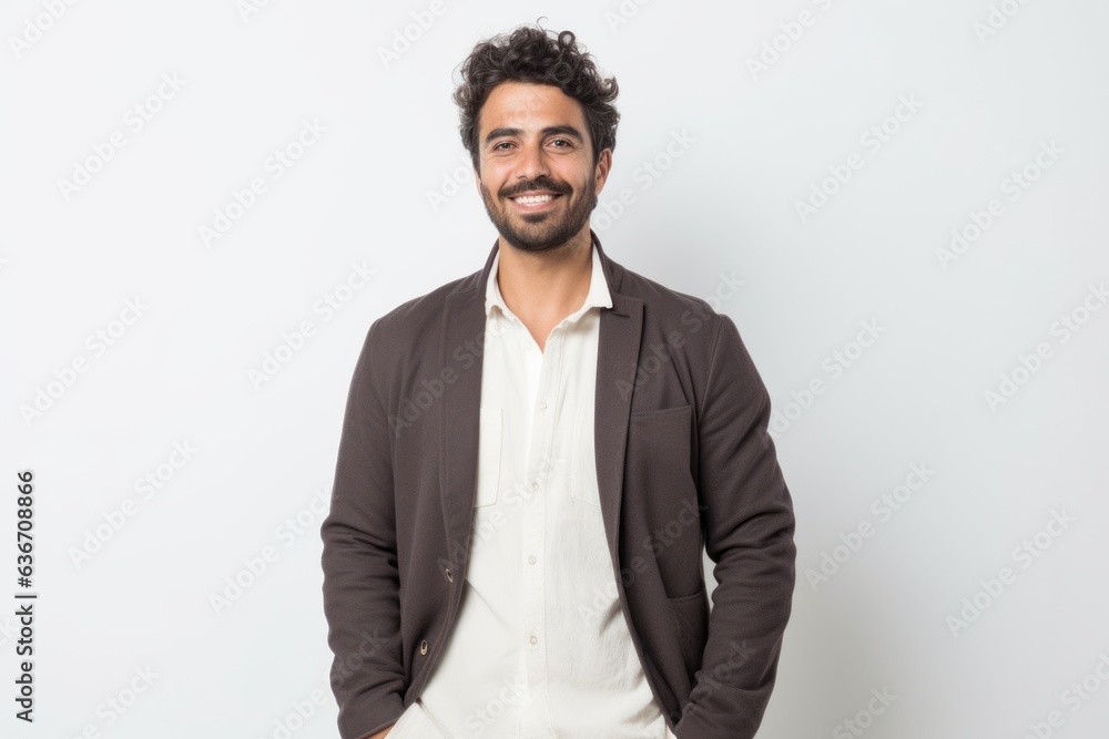 Portrait of a handsome young man with curly hair smiling at the camera Portrait of a handsome young man with curly hair smiling at the camera