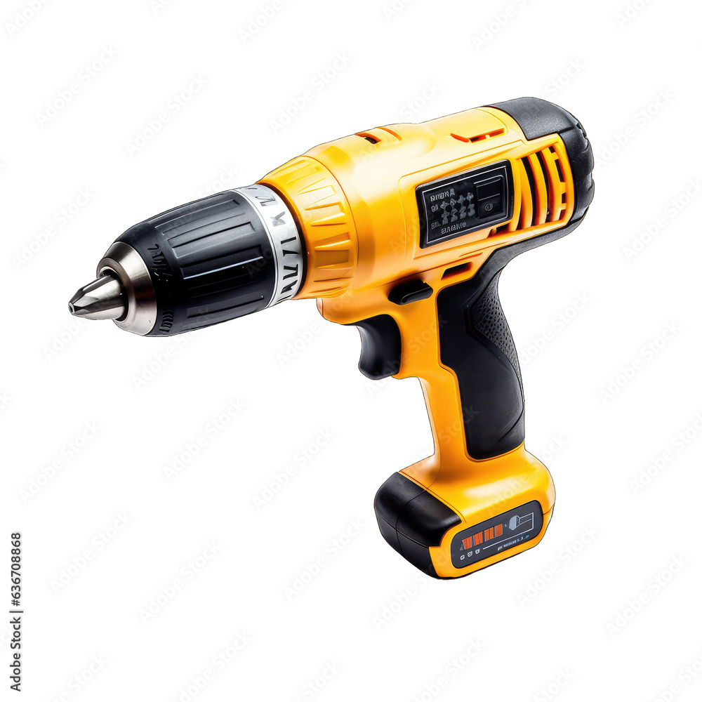 Yellow screwdriver, isolated on white transparent background, png, drill