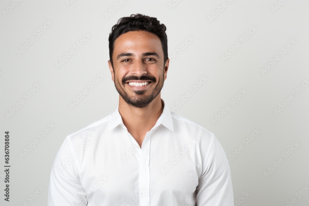 Lifestyle portrait of a Saudi Arabian man in his 30s in a white background wearing a chic cardigan Lifestyle portrait of a Saudi Arabian man in his 30s in a white background wearing a chic cardigan