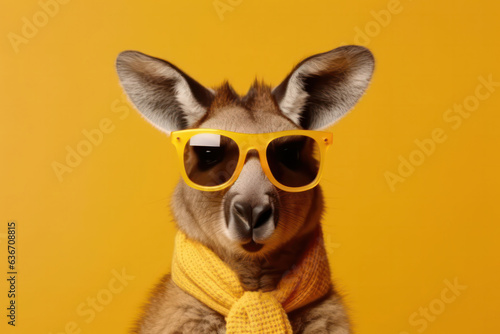 Kangaroo sporting trendy sunglasses and scarf strikes a pose with wild personality, showcasing Australia's unique wildlife. AI Generative.