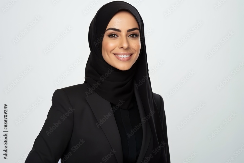 Portrait of happy muslim businesswoman in hijab looking at camera Portrait of happy muslim businesswoman in hijab looking at camera