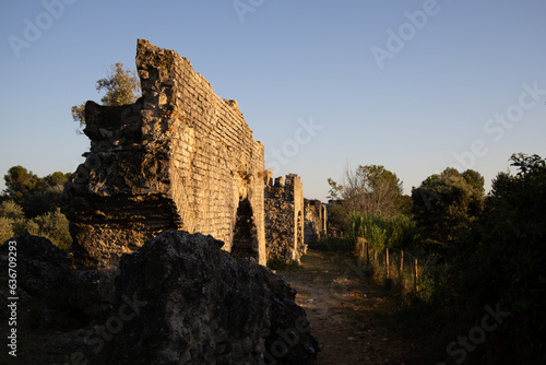 Roman Aqueduct at Barbegal at sunset.