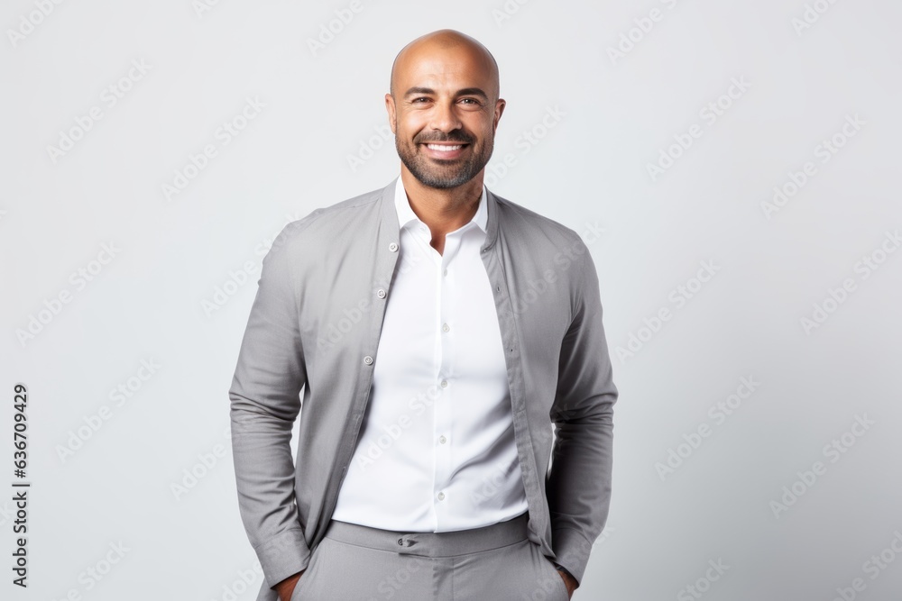 Portrait of a happy businessman standing with hands in pockets over white background Portrait of a happy businessman standing with hands in pockets over white background