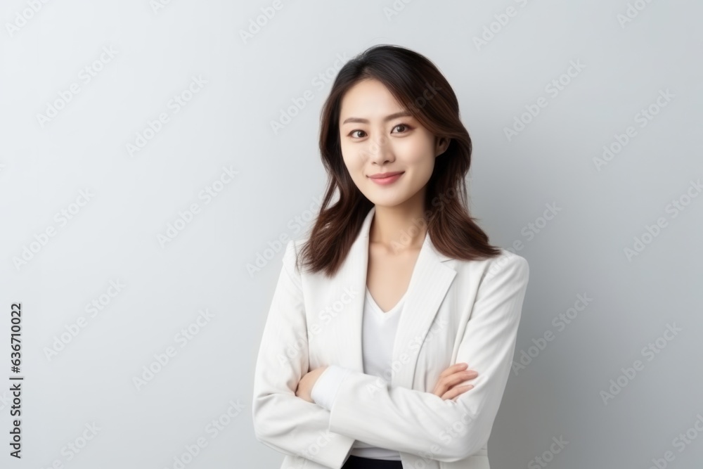 Portrait of asian business woman in white suit on white background Portrait of asian business woman in white suit on white background