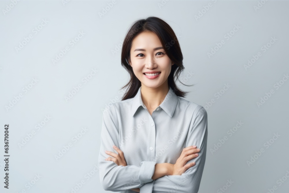 Portrait of a smiling asian businesswoman standing with crossed arms Portrait of a smiling asian businesswoman standing with crossed arms