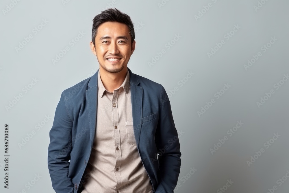 Portrait of a young handsome asian business man smiling on grey background Portrait of a young handsome asian business man smiling on grey background