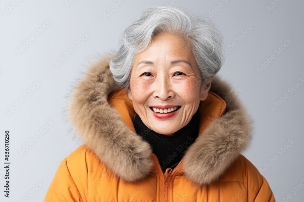 Portrait of a happy senior asian woman wearing warm clothes isolated over white background Portrait of a happy senior asian woman wearing warm clothes isolated over white background