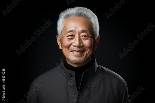 Portrait of an old asian man on a black background.
