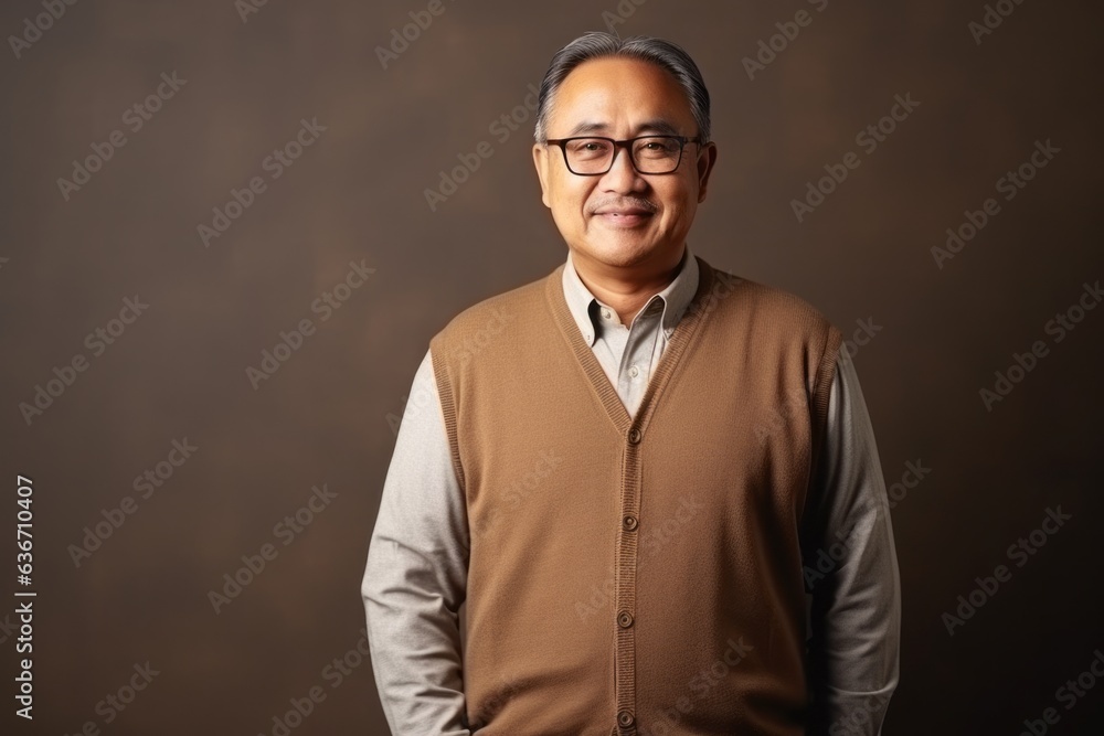 Portrait of senior Asian man with eyeglasses on brown background Portrait of senior Asian man with eyeglasses on brown background
