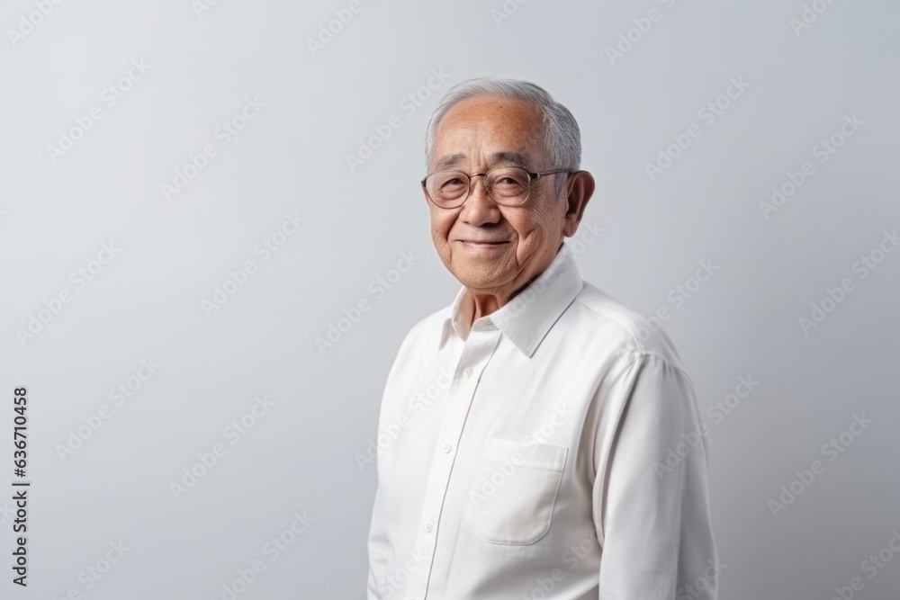 senior asian man in white shirt and eyeglasses on white background senior asian man in white shirt and eyeglasses on white background