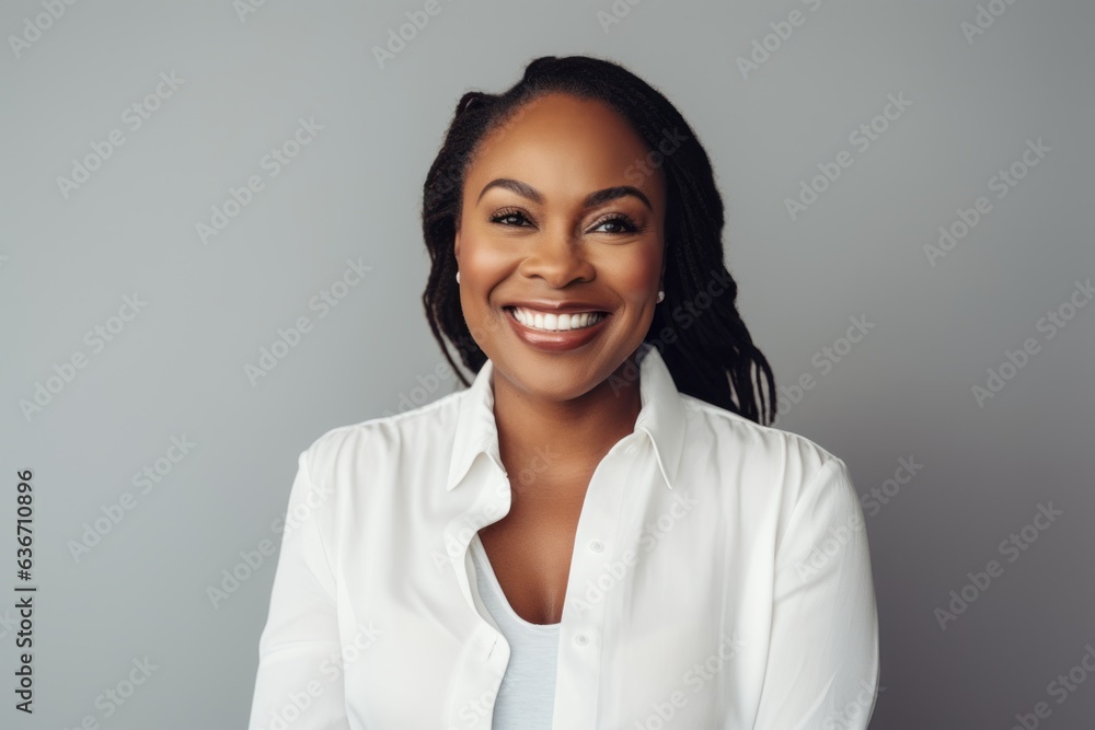 Portrait of a smiling african american businesswoman standing against grey background Portrait of a smiling african american businesswoman standing against grey background