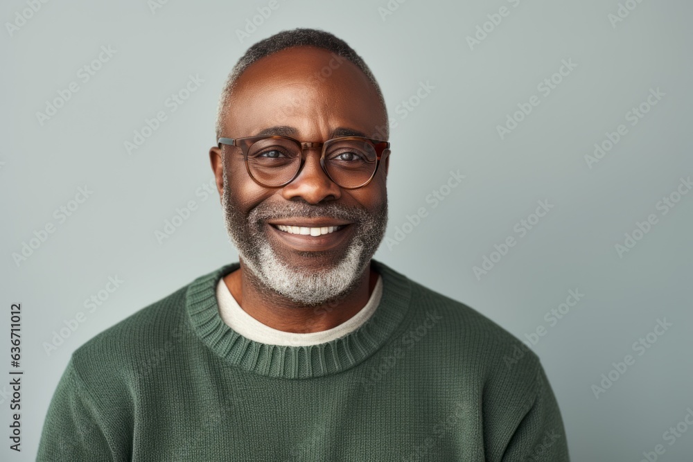 smiling african american man in eyeglasses looking at camera isolated on grey smiling african american man in eyeglasses looking at camera isolated on grey