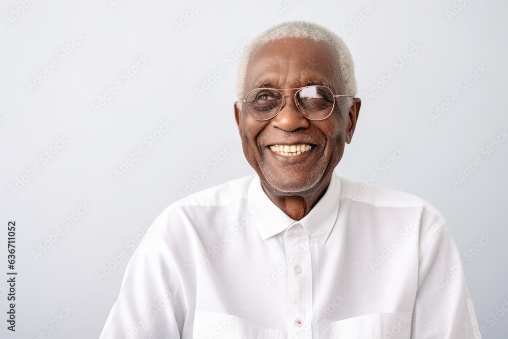Portrait of senior African American man in eyeglasses smiling at camera Portrait of senior African American man in eyeglasses smiling at camera