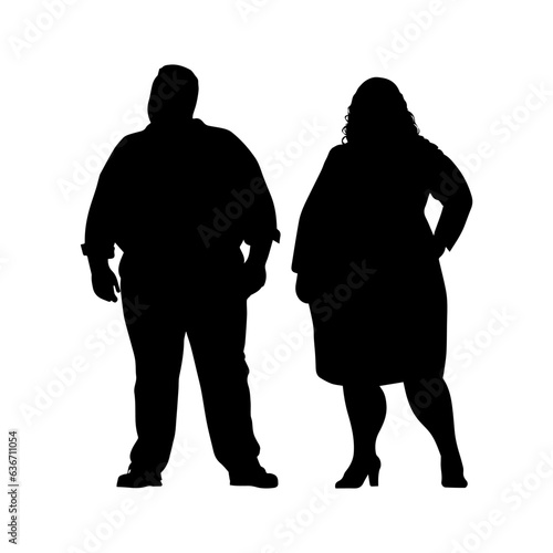 vector illustration. Silhouettes of overweight people. Big set of married couples.