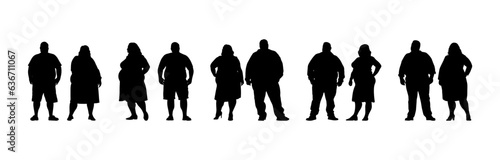 vector illustration. Silhouettes of overweight people. Big set of married couples.