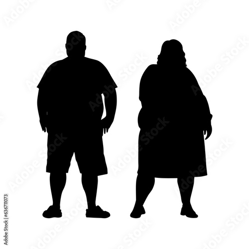 vector illustration. Silhouettes of overweight people. Big set of married couples.