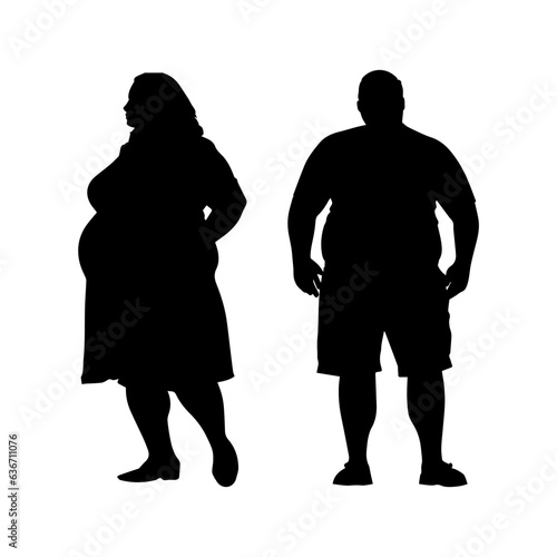 vector illustration. Silhouettes of overweight people. Big set of married couples.