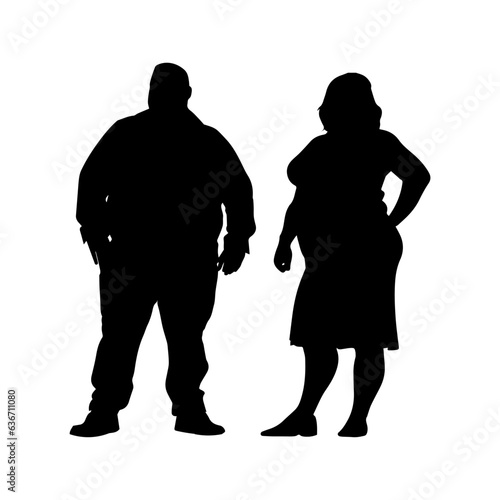 vector illustration. Silhouettes of overweight people. Big set of married couples.