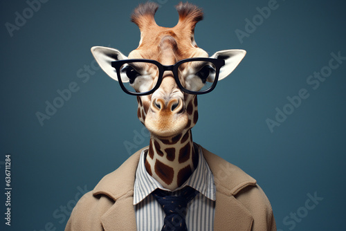 cool giraffe wearing glasses  ,cute , trendy, 3d rendering, AI generative 