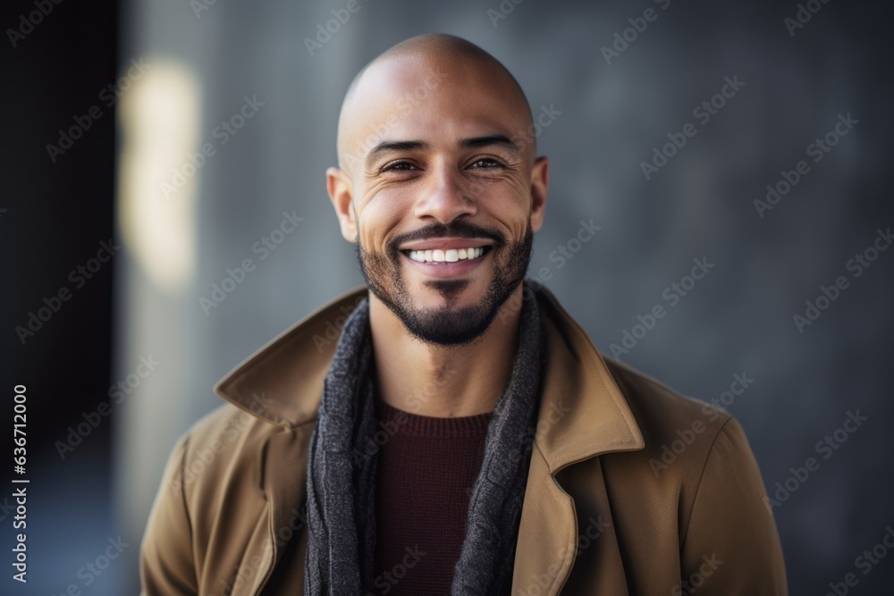 Obraz premium portrait of smiling african american man in coat and scarf