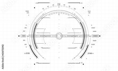 HUD sci-fi interface screen view black on white design virtual reality futuristic technology display vector