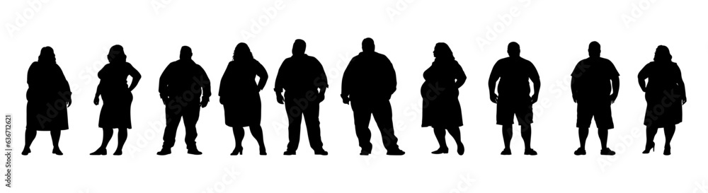 vector illustration. Silhouettes of overweight people. Big set of married couples.