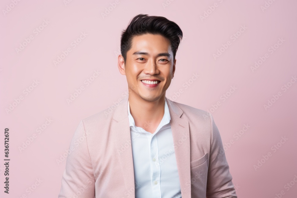 Portrait of a handsome young asian man smiling on pink background Portrait of a handsome young asian man smiling on pink background