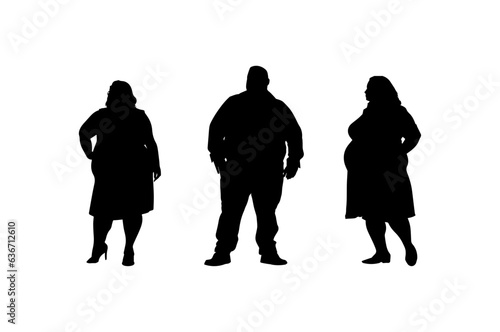 vector illustration. Silhouettes of overweight people. Big set of married couples.