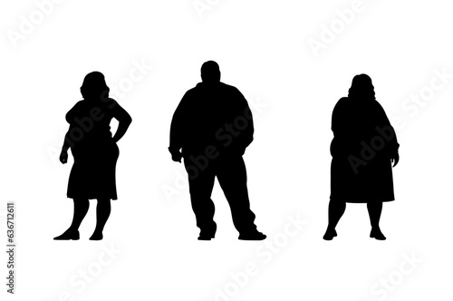 vector illustration. Silhouettes of overweight people. Big set of married couples.