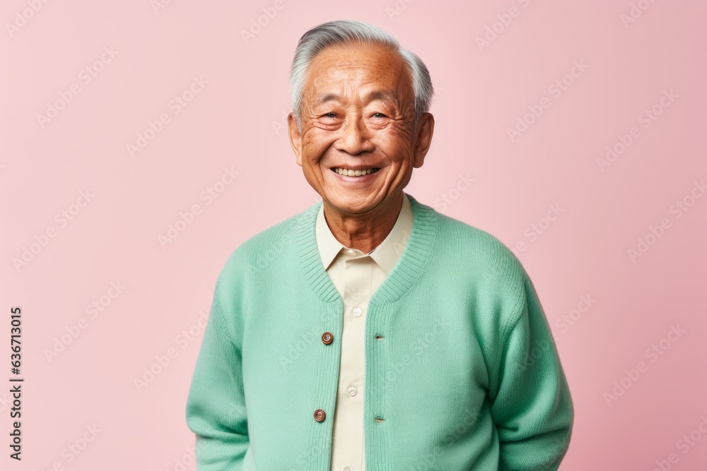 Portrait of a happy senior asian man looking at camera isolated over pink background Portrait of a happy senior asian man looking at camera isolated over pink background
