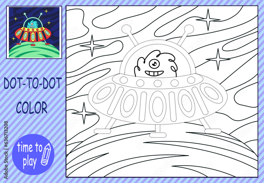 Fototapeta premium children's educational game. a logic game. connect the dots by numbers. handwriting training. coloring by numbers. a space adventure. rockets