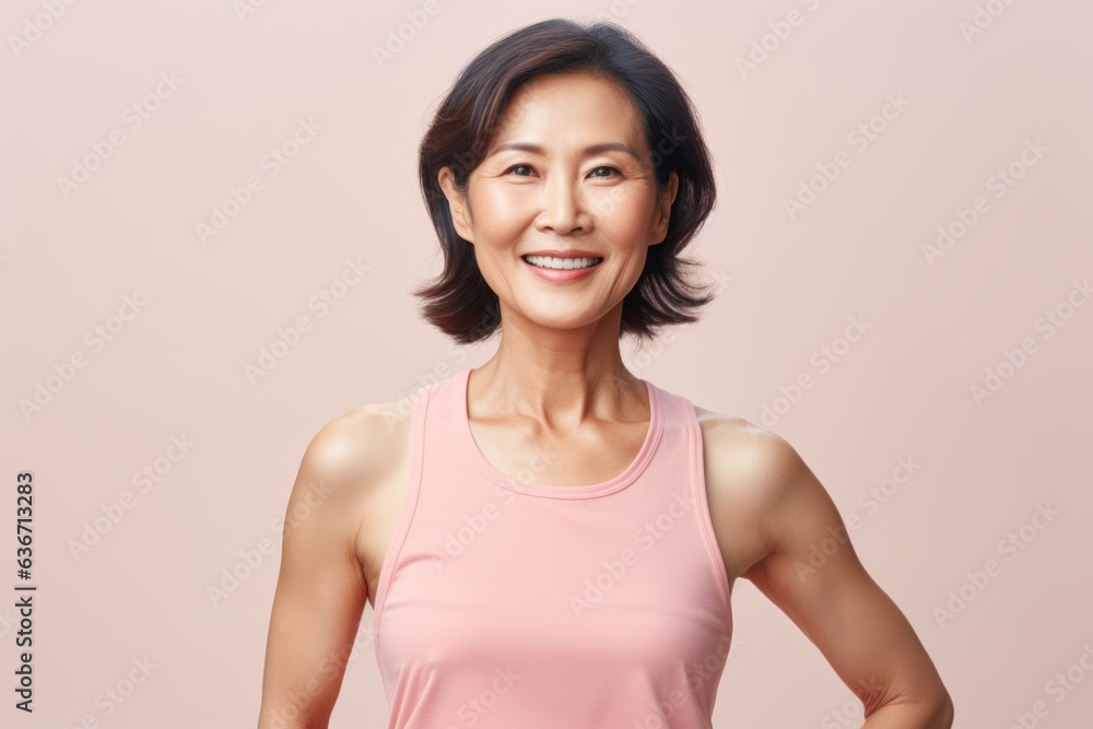 Portrait of a smiling asian woman looking at camera over pink background Portrait of a smiling asian woman looking at camera over pink background