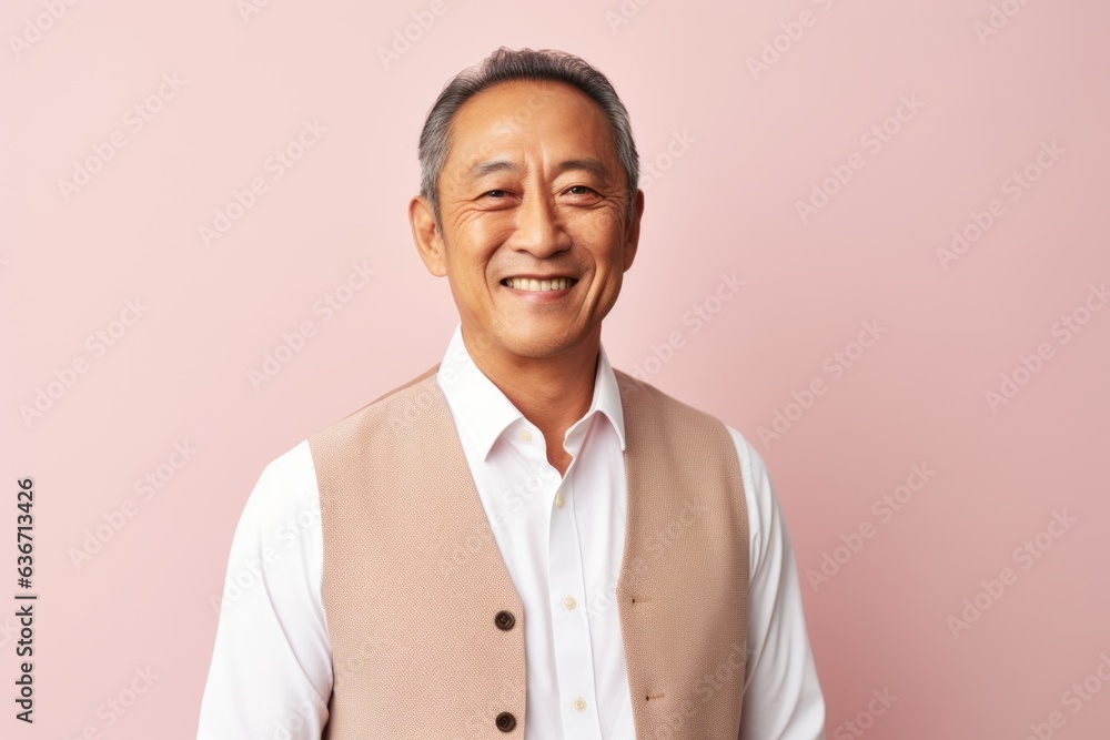 Portrait of a happy senior asian man looking at camera over pink background Portrait of a happy senior asian man looking at camera over pink background