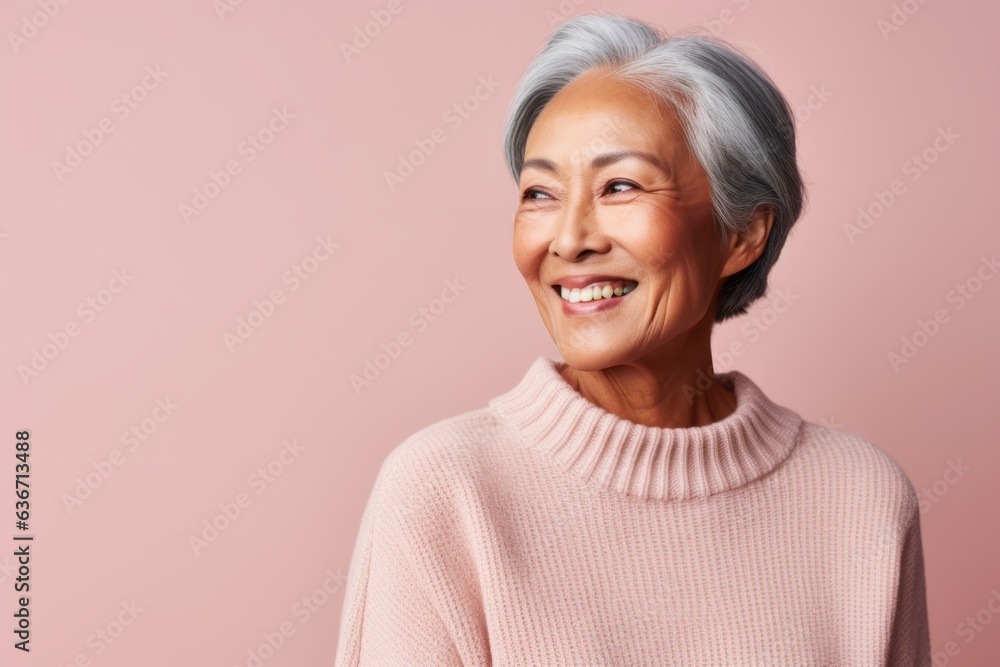 Portrait of a smiling senior asian woman on a pink background Portrait of a smiling senior asian woman on a pink background