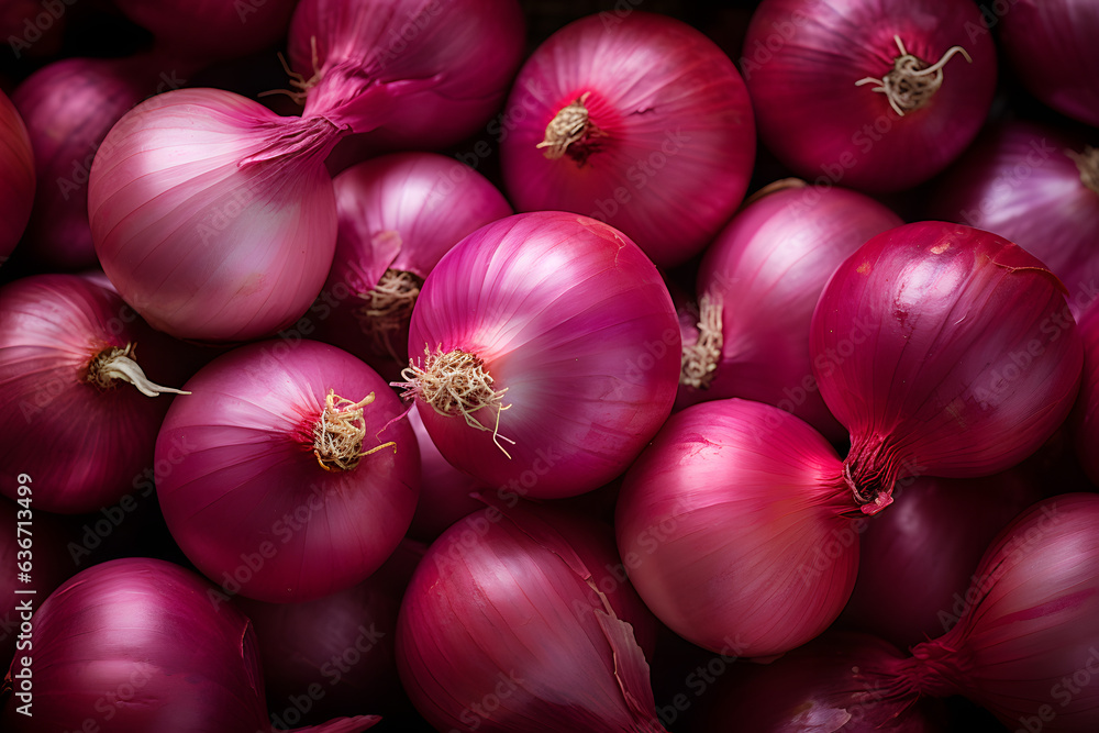 Photo of a vibrant stack of red onions Photo of a vibrant stack of red onions