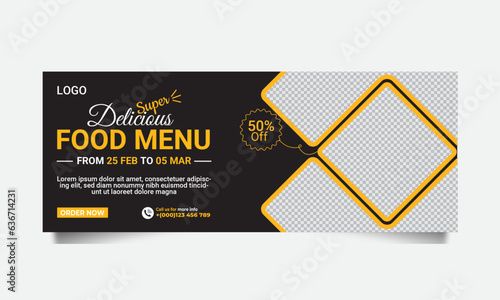 Facebook cover page, header banner food advertising discount sale offer design. Social media food cover post template