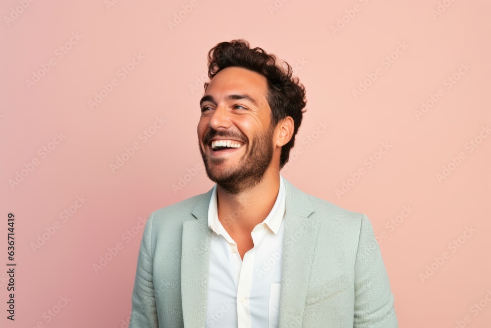 Group portrait of a Brazilian man in his 30s in a pastel or soft colors background wearing a chic cardigan Group portrait of a Brazilian man in his 30s in a pastel or soft colors background wearing a chic cardigan