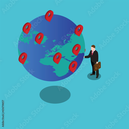 Global business expansion, open company branches isometric 3d vector concept for banner, website, illustration, landing page, etc