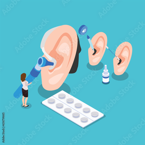 Hearing Loss, Deafness. Deaf People with Hear Problem Visit Doctor Audiologist for Treatment isometric 3d vector concept for banner, website, illustration, landing page, etc