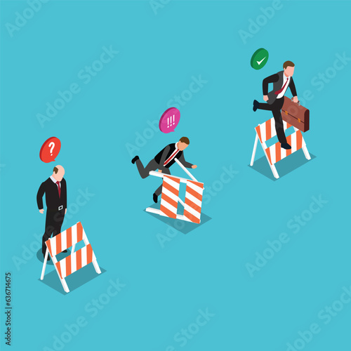 Business failure and obstacles. Mistake or cannot overcome difficulty 3d vector concept for banner, website, illustration, landing page, etc