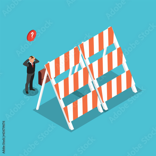 Confused Businessman with too big problem isometric 3d vector concept for banner, website, illustration, landing page, etc