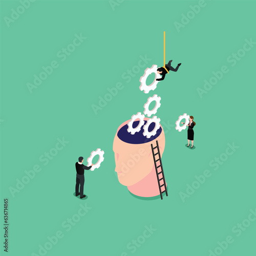  Productivity, effectiveness. Intelligence and knowledge development with brain performance isometric 3d vector concept for banner, website, illustration, landing page, flyer, etc